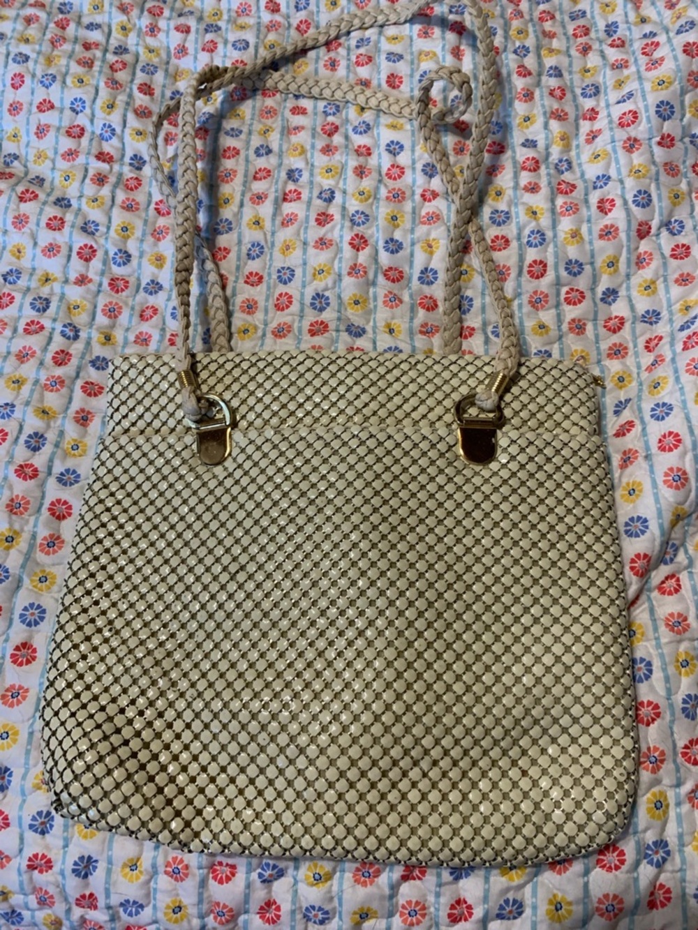 Gold Woven/metal Tote Bag with Braided Straps - Unbranded